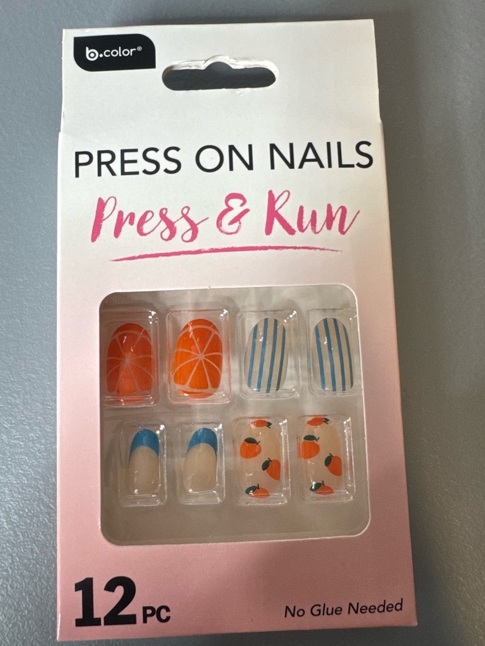 Press-On Nails — Orange slices & Blue stripes fruit summer spring 12pcs